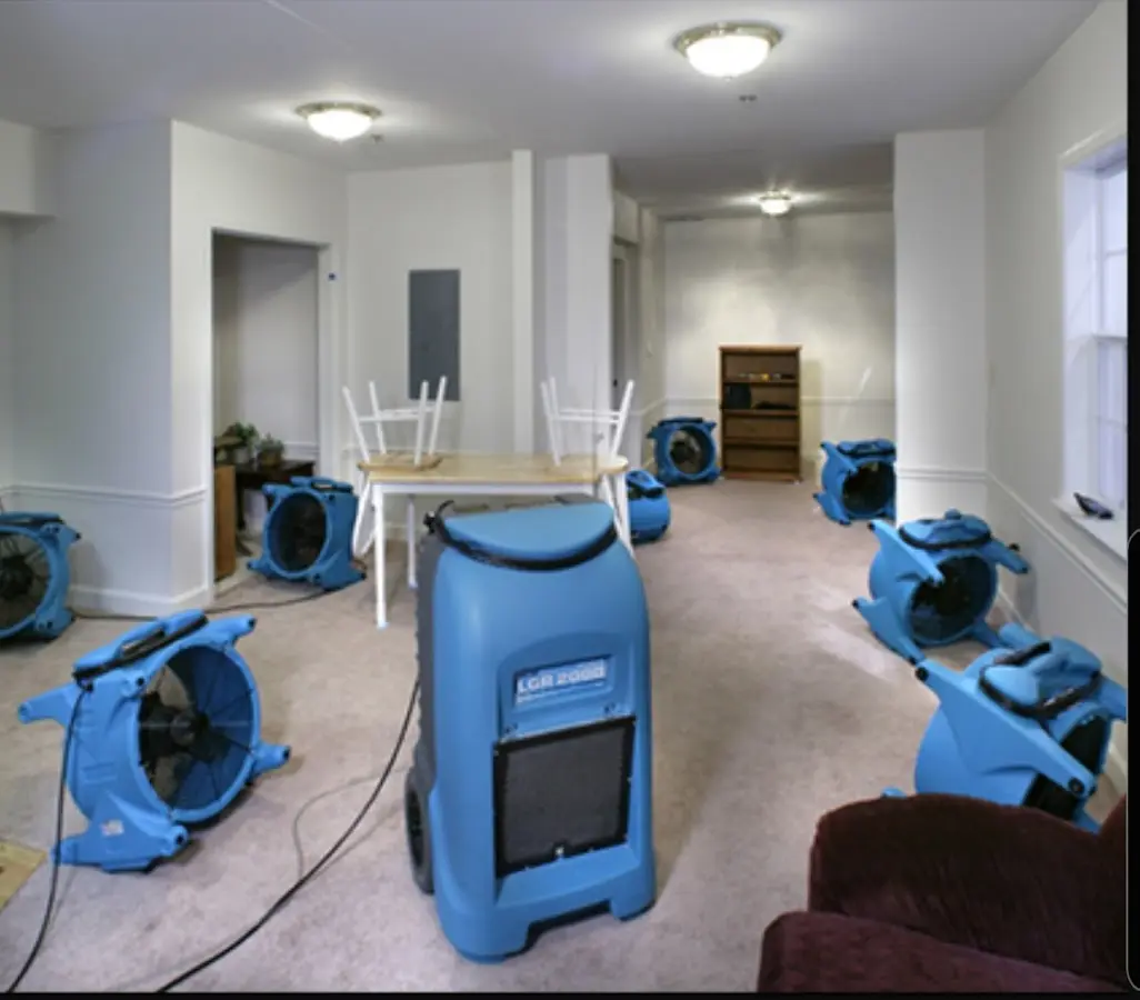 Air movers and dehumidifier setup for Water Extraction & Removal in Valley