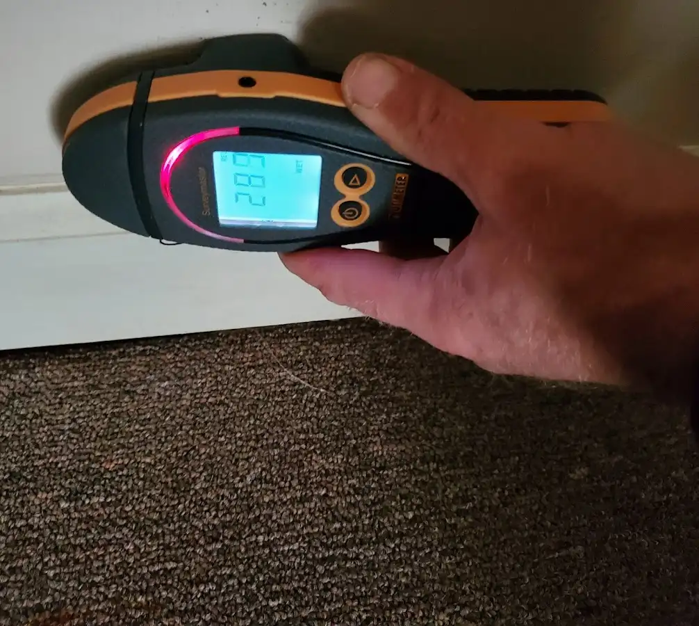 Moisture detection at baseboard during Burst Pipe Cleanup in Valley